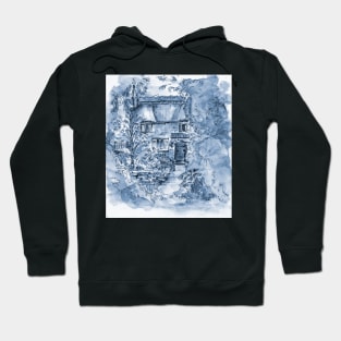 Thatched Cottage - Cyanotype of Original Painting Hoodie